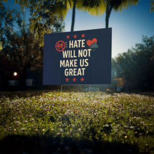 Anti-Hate • Pro-Democracy, Hate Will Not Make Us Great Yard Sign
