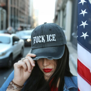 Fuck ICE Embroidered Distressed Dad Hat – Abolish ICE Unisex Baseball Cap