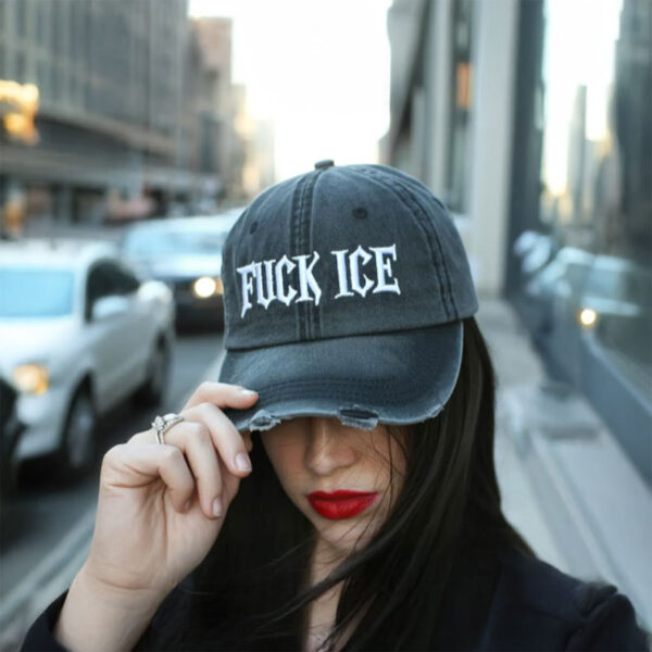 Fuck ICE Embroidered Distressed Dad Hat – Abolish ICE Unisex Baseball Cap