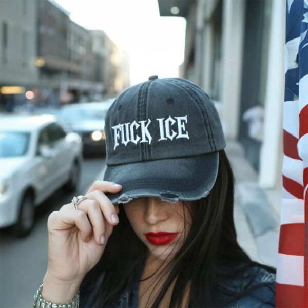 Fuck ICE Embroidered Distressed Dad Hat – Abolish ICE Unisex Baseball Cap