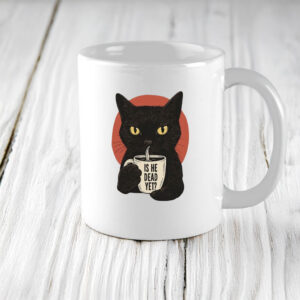 Is He Dead Yet Black Cat Mug