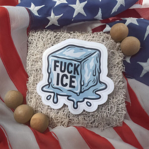 Make your protest visible with this bold Fuck ICE Melting Cube Sticker