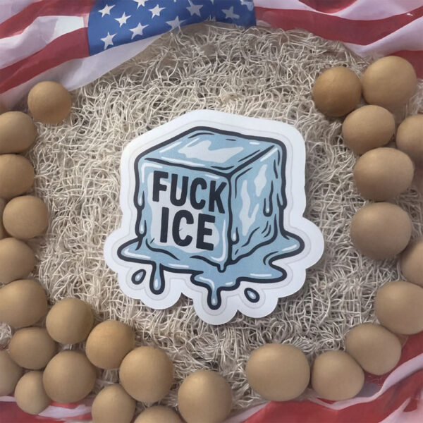 Make your protest visible with this bold Fuck ICE Melting Cube Sticker
