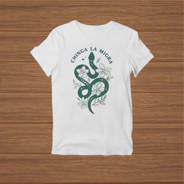 Chinga-La-Migra-T-Shirt-–-Green-Snake-&-White-Floral-Activist-Tee
