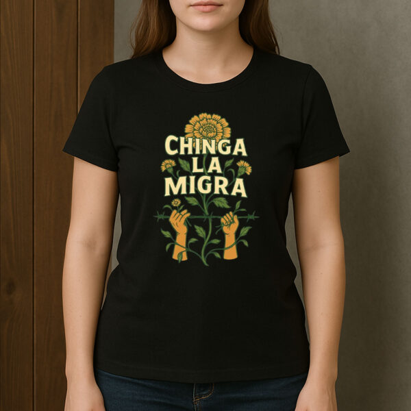 Chinga-La-Migra-Barbed-Wire-Flower-Tee-–-Bold-Protest-Shirt