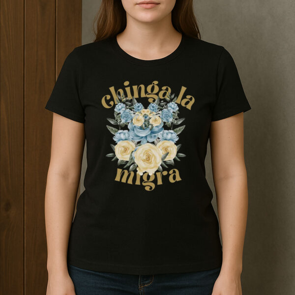 Chinga-La-Migra-Shirt-–-Blue-&-Yellow-Floral-Protest-Tee-USA