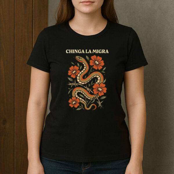 Chinga-La-Migra-Snake-&-Flowers-Protest-T-Shirt