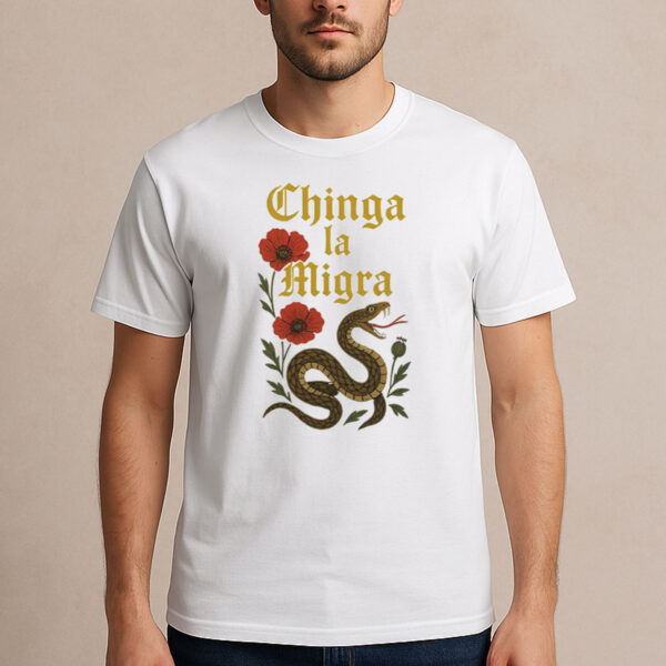 Chinga-La-Migra-Snake-and-Red-Flowers-Activist-T-Shirt