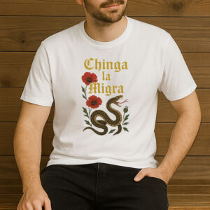 Chinga-La-Migra-Snake-and-Red-Flowers-Activist-T-Shirt-US