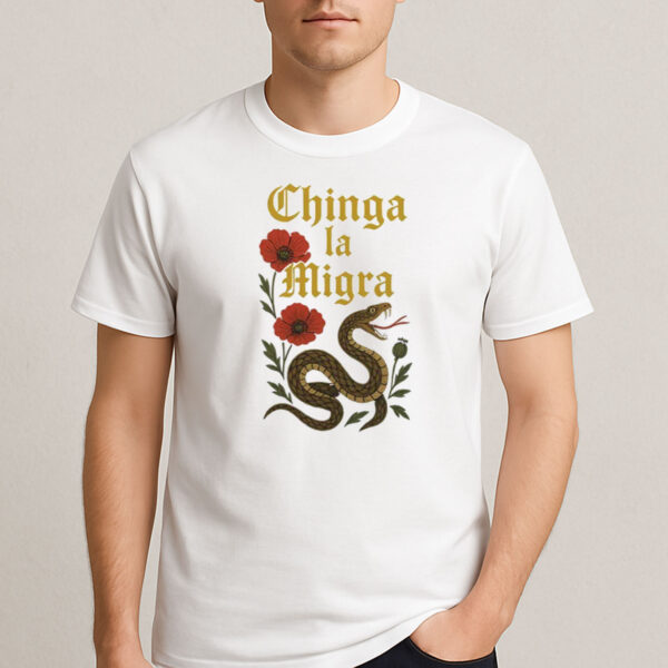 Chinga-La-Migra-Snake-and-Red-Flowers-Activist-T-Shirt-USA
