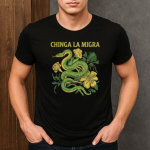 Chinga-La-Migra-T-Shirt-–-Green-Snake-&-Floral-Activist-Graphic-US