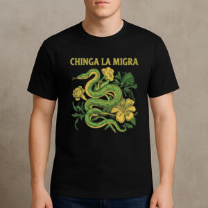 Chinga-La-Migra-T-Shirt-–-Green-Snake-&-Floral-Activist-Graphic-USA