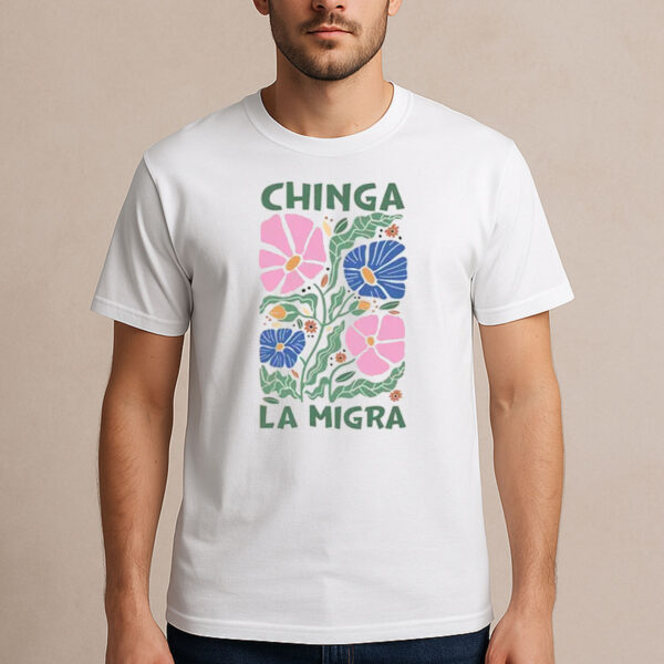 Chinga-La-Migra-T-Shirt-–-Pastel-Pink-&-Blue-Floral-Activist-Tee-USA