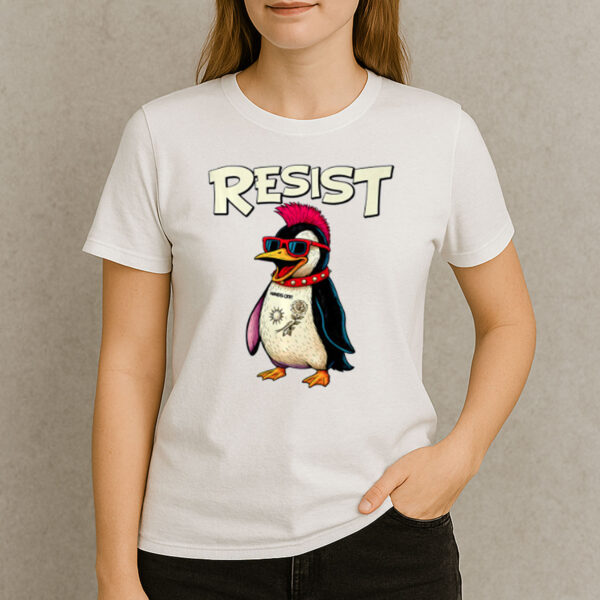 Funny-Groovy-Penguin-Resist-T-Shirt-–-Punk-Rock-Style