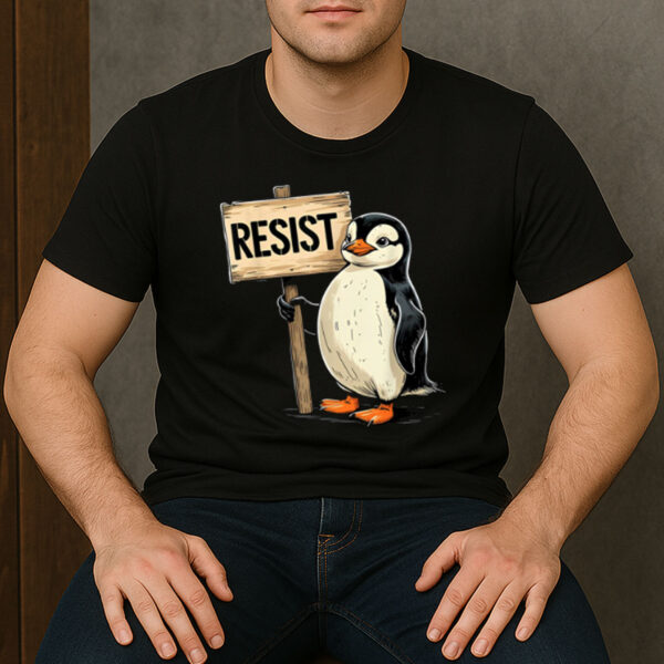 Funny-Penguin-Resist-T-Shirt-–-Cute-Protest-Activist-Tee