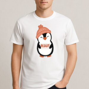 Orange-Resist-Penguin-T-Shirt-–-Cute-Winter-Activist-Graphic-Tees