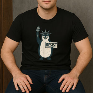 Penguin-Resist-Funny-Vintage-Protest-Graphic-Tee