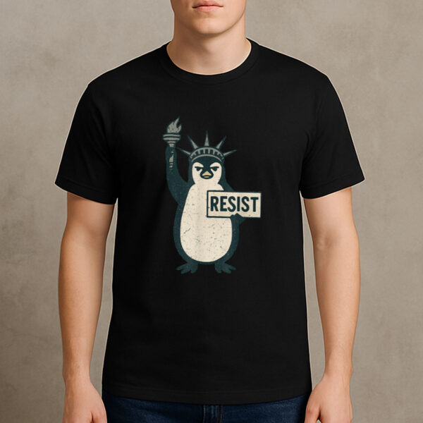 Penguin-Resist-Funny-Vintage-Protest-Graphic-Tee-US