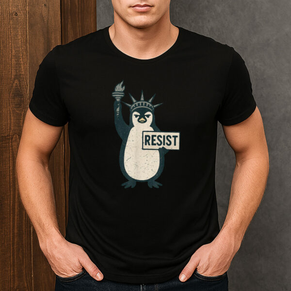 Penguin-Resist-Funny-Vintage-Protest-Graphic-Tee-USA