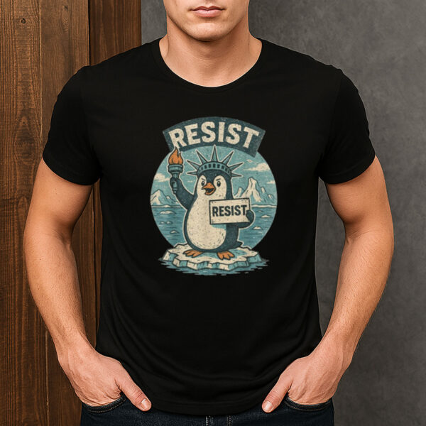 Penguin-Resist-Vintage-Funny-Protest-Graphic-Tee