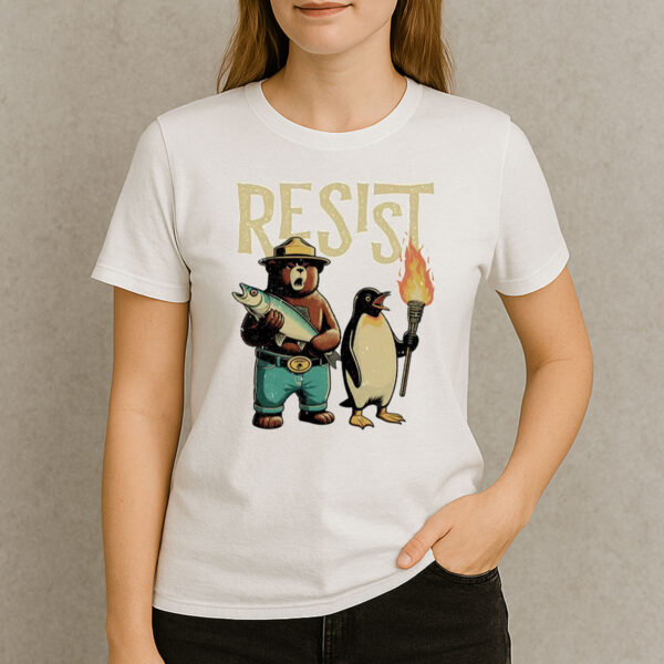 Penguin-&-Smokey-Bear-Resist-Shirt-–-Fun-Activist-Graphic-Tee