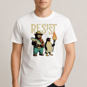 Penguin-&-Smokey-Bear-Resist-Shirt-–-Fun-Activist-Graphic-Tee-US