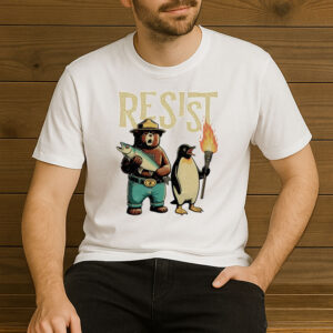 Penguin-&-Smokey-Bear-Resist-Shirt-–-Fun-Activist-Graphic-Tee-USA