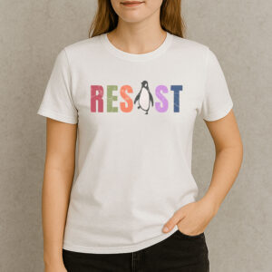 Resist-Penguin-Shirt-–-Colorful-Animal-Protest-Graphic-Tee