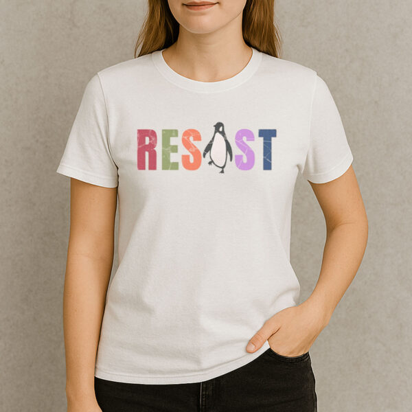 Resist-Penguin-Shirt-–-Colorful-Animal-Protest-Graphic-Tee