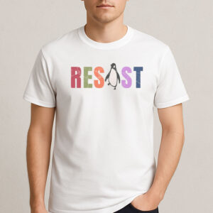 Resist-Penguin-Shirt-–-Colorful-Animal-Protest-Graphic-Tee-US