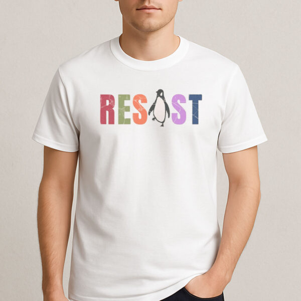 Resist-Penguin-Shirt-–-Colorful-Animal-Protest-Graphic-Tee-US