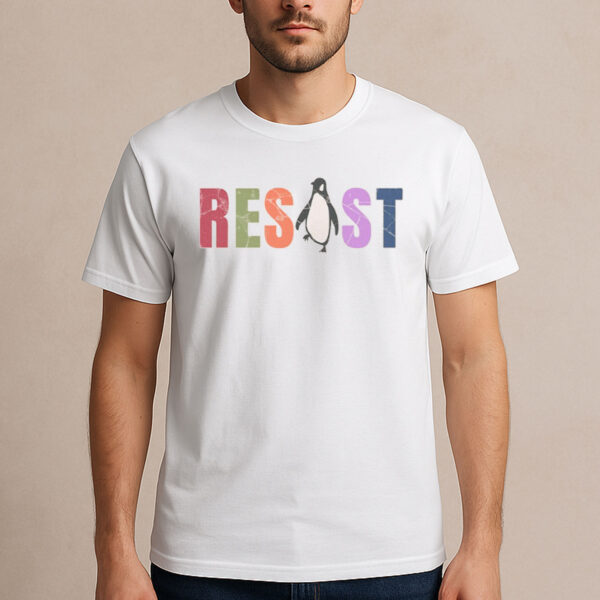 Resist-Penguin-Shirt-–-Colorful-Animal-Protest-Graphic-Tees