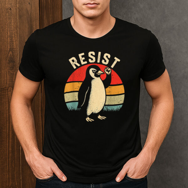 Resist-Penguin-Shirt-–-Retro-Activist-Graphic-Protest-Tee