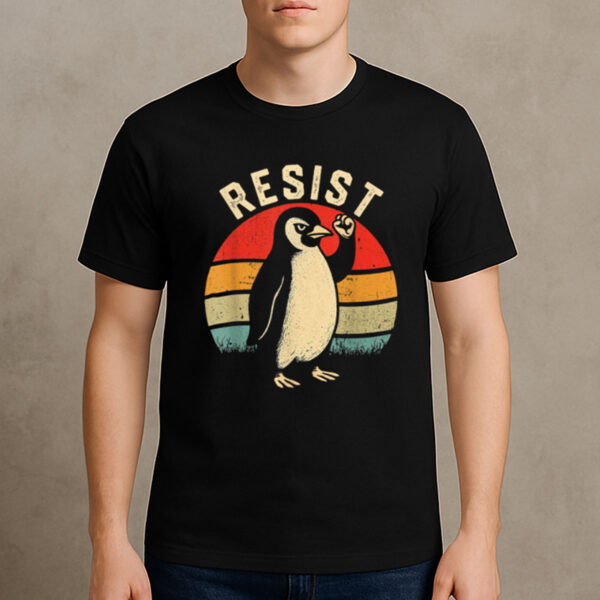 Resist-Penguin-Shirt-–-Retro-Activist-Graphic-Protest-Tees