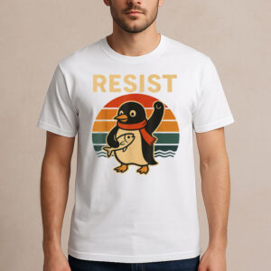 Resist-Penguin-T-Shirt-–-Cute-Retro-Penguin-Activism-Tee-US