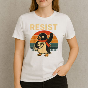 Resist-Penguin-T-Shirt-–-Cute-Retro-Penguin-Activism-Tee-USA