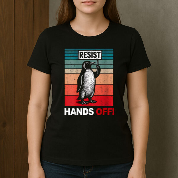 Resist-Penguin-–-Hands-Off-Retro-Activism-Graphic-Tee-US