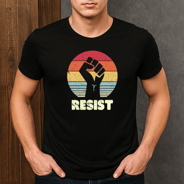 Resist-Raised-Fist-Retro-Sunset-Political-Protest-T-Shirt