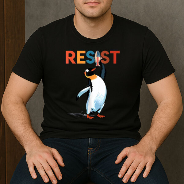 Retro-Resist-Penguin-–-American-Flag-Fish-Activist-Tee