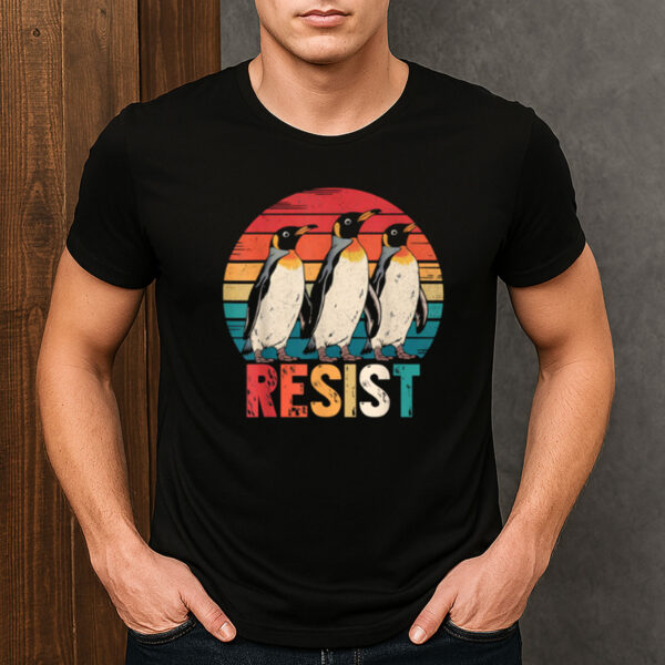 Retro-Resist-Penguins-T-Shirt-–-Protest-Against-Tariffs