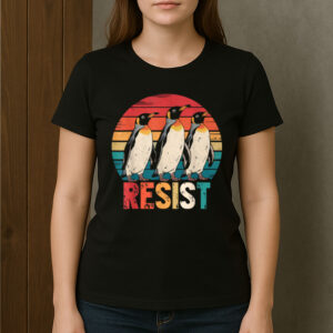 Retro-Resist-Penguins-T-Shirt-–-Protest-Against-Tariffs-US