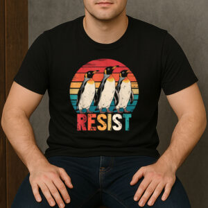 Retro-Resist-Penguins-T-Shirt-–-Protest-Against-Tariffs-USA